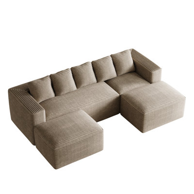 Canapé d'angle modulaire en velours côtelé en forme de U de 105 pouces avec deux poufs