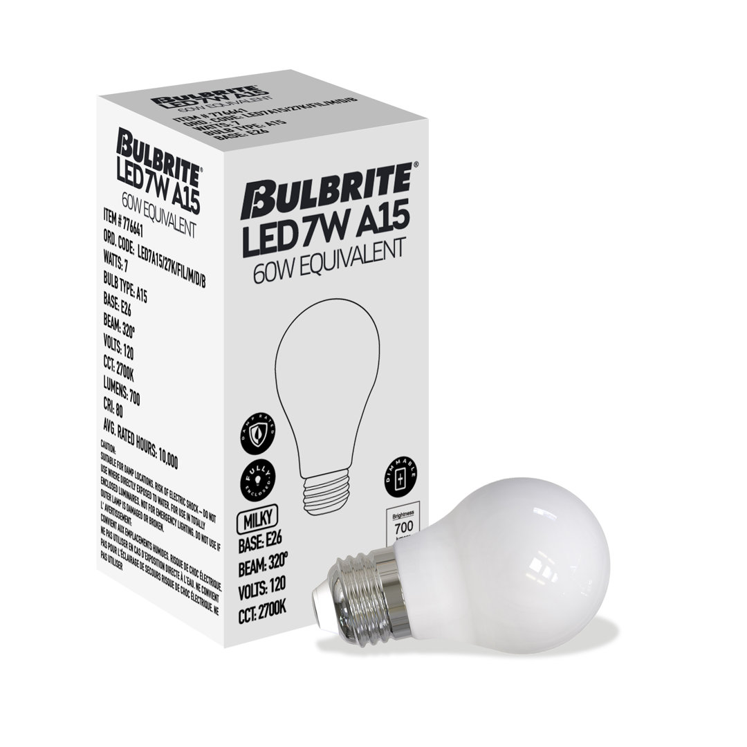 60 Watt Equivalent, A15 LED, Milky Dimmable Light Bulb, Warm White E26/Medium (Standard) Base (Set of 4) Bulbrite Industries