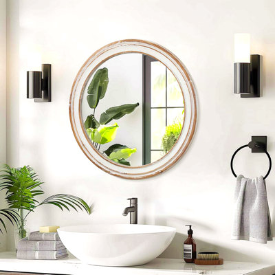 Miroir mural rond de 27,5 pouces pour meuble-lavabo, miroirs ronds en bois