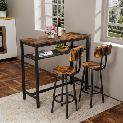 Bar Table Set 39.4"L x 15.8"W x 35.5"H MDF Brown