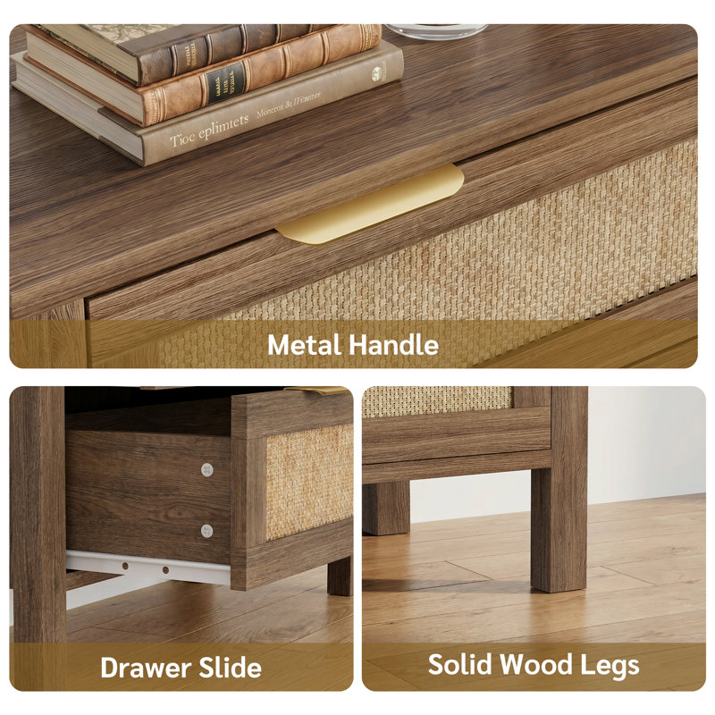  32.2" W 3 Drawer Dresser for Bedroom, Rattan Storage Dresser, Brown, 29.1" H x 32.2" W x 15.7" D