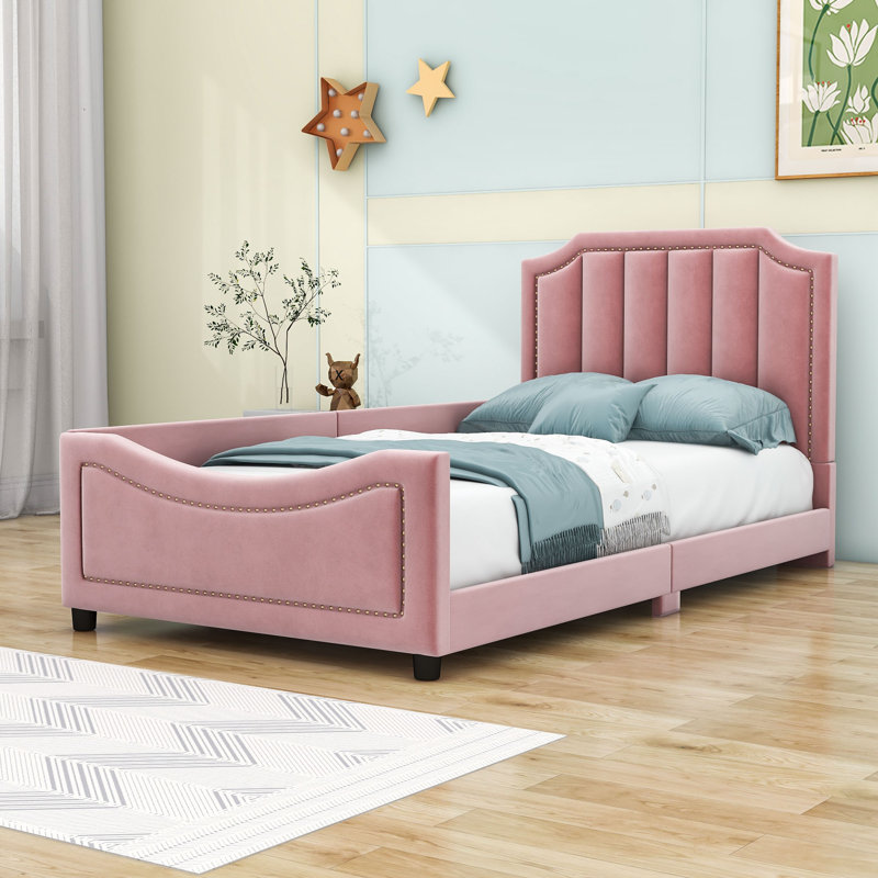 Twin Upholstered Daybed with Headboard, Pink