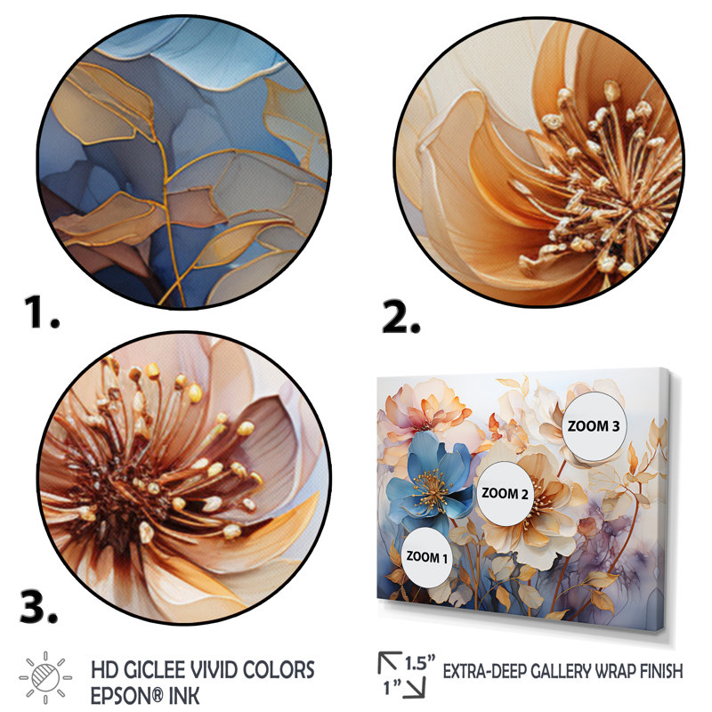 Fleurs bleues mystiques - imprimé, H 12 po x l 20 po x P 1 po, Cadre flottant doré