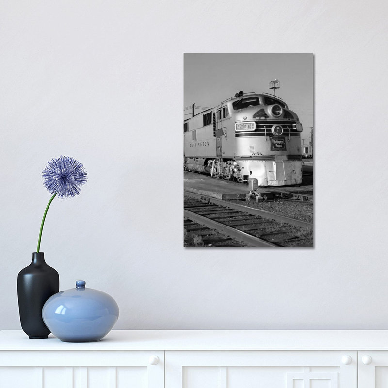 1950s-1960s Streamlined Burlington Route Railroad Train Diesel Locomotive Engine At Station by Vintage Images - Wrapped Canvas Print