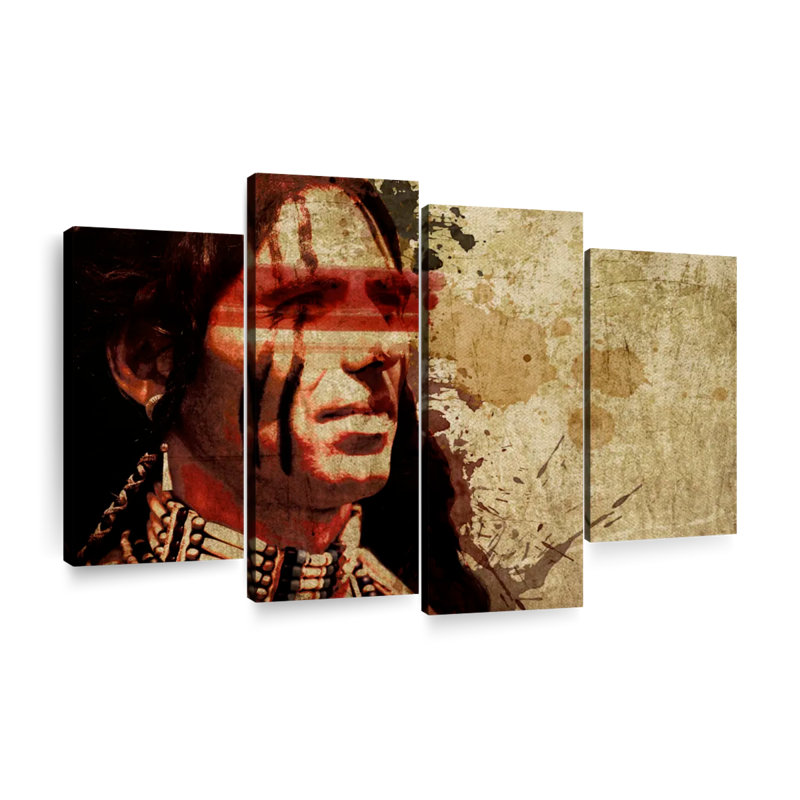 Native American Profile Multi Piece Canvas Print, H 14 po x l 24 po x P 1 po