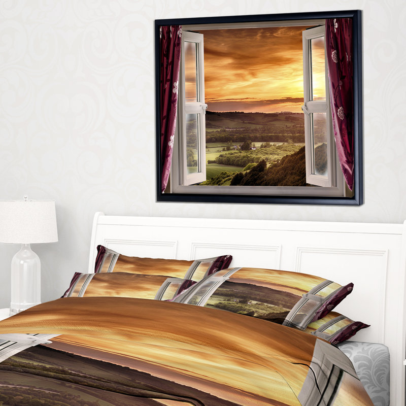 Fenêtre ouverte au paysage champêtre - reproduction de photo, H 30 po x l 40 po x P 1,5 po, Toile