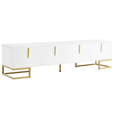 TV Stand With Metal Legs And Gold Handles For Tvs Up To 80'', Media Console Table