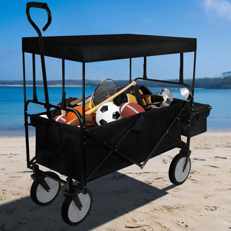 Collapsible Canopy Wagon - Heavy Duty Utility Outdoor Foldable Garden Cart  - with Adjustable Push Pulling Handles,Big Wheels for Sand, for Shopping