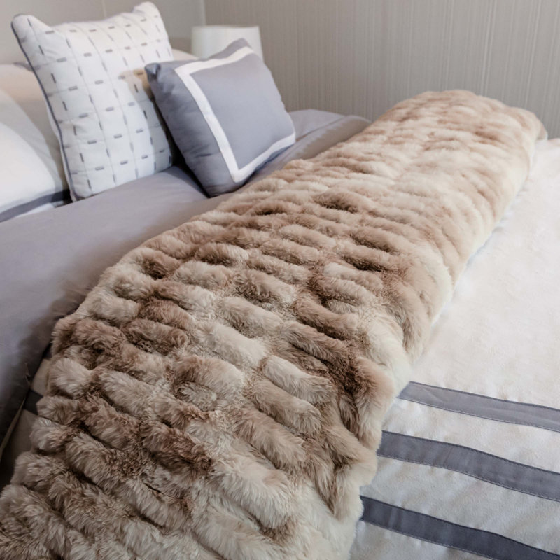 Taupe 60x80-Inch Ruched Faux Fur Queen Blanket