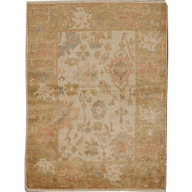 Tapis brun clair et vert noué à la main de haute qualité