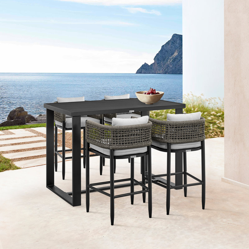 Tabouret de bar d'extérieur en aluminium avec corde grise et coussins Karan - ensemble de 4, 30"