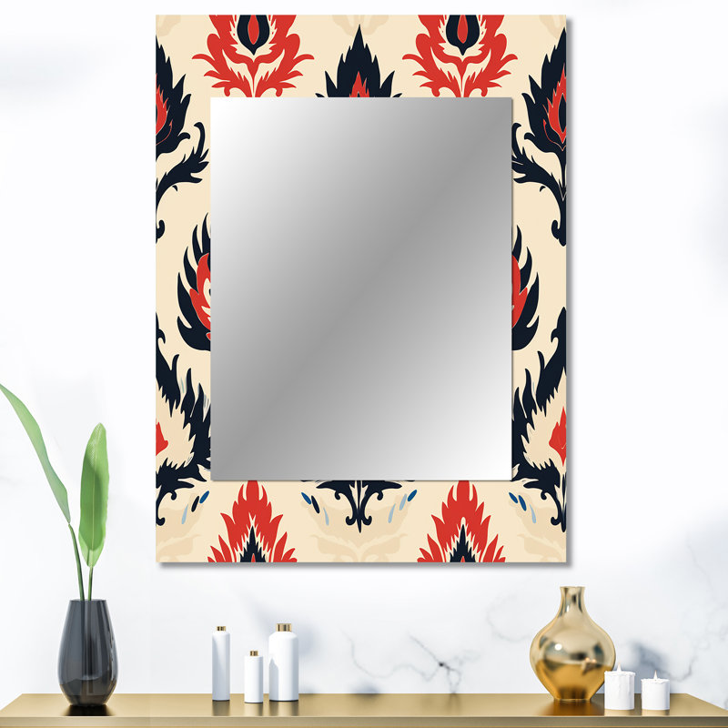 «Defreese Red Ikat Nomadic Tribe Blend Fuse», miroir décoratif Ikat, miroir mural Ikat, impression sur métal, 40 po x 30 po