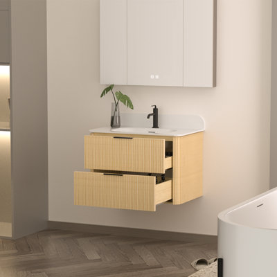 Oakridge 30 Inch Wall Mounted Single Bathroom Vanity With Top With Overflow, Pre-Assembled