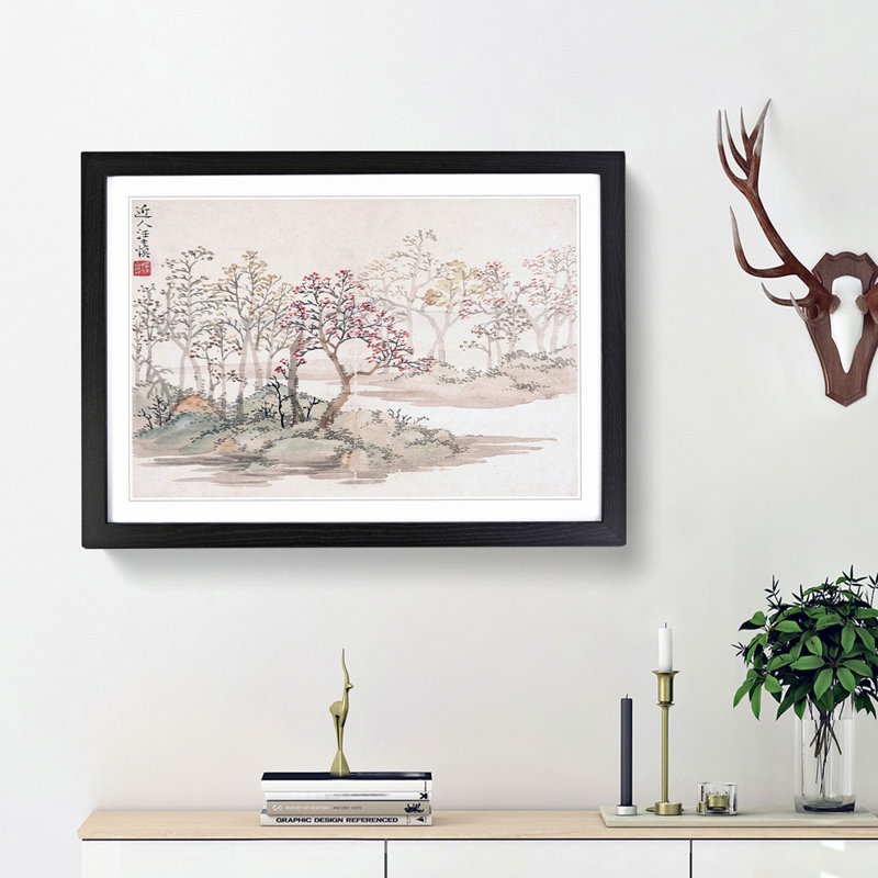 Floral Landscape by Wang Shishen - Framed Print, Black Framed, 36cm H x 48cm W x 2cm D