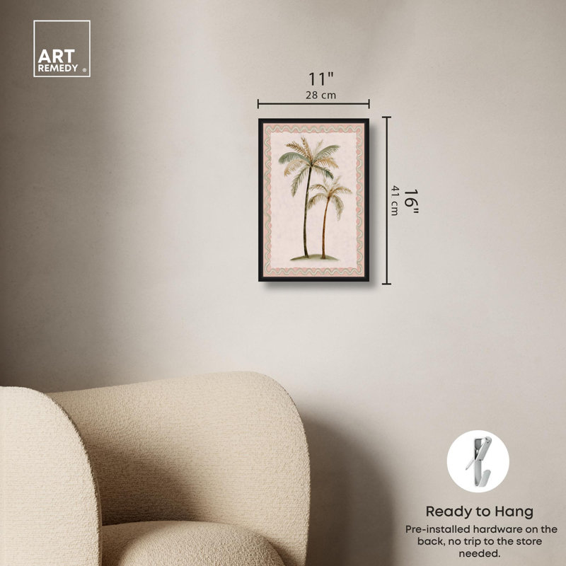 «Watercolor Palms III», impression sur toile, art bohème côtier par Art Remedy, cadre noir, 10 x 15, H 16 po x l 11 po