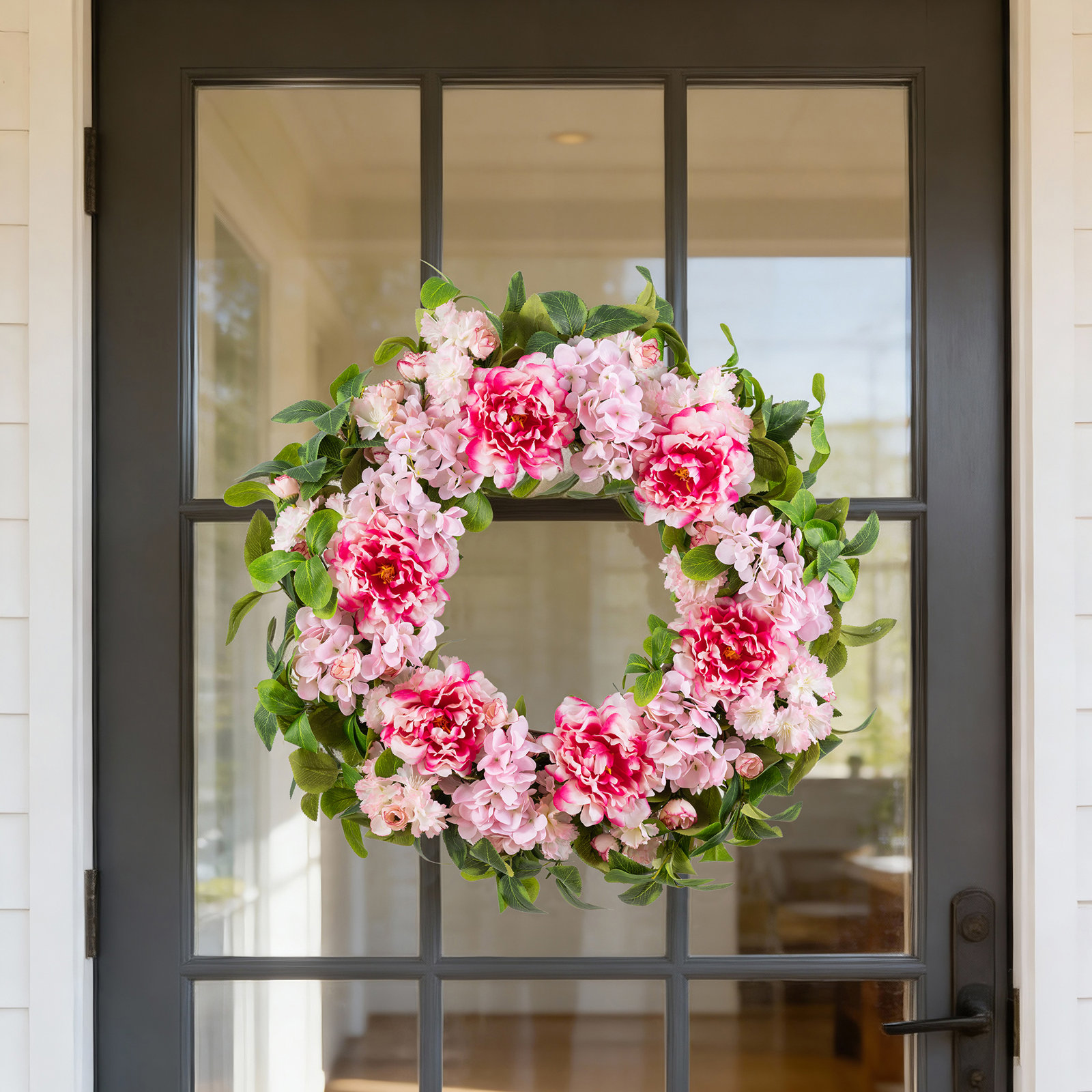 24" D Floral Wreath, Pink Hydrangea,Peony & Cherry