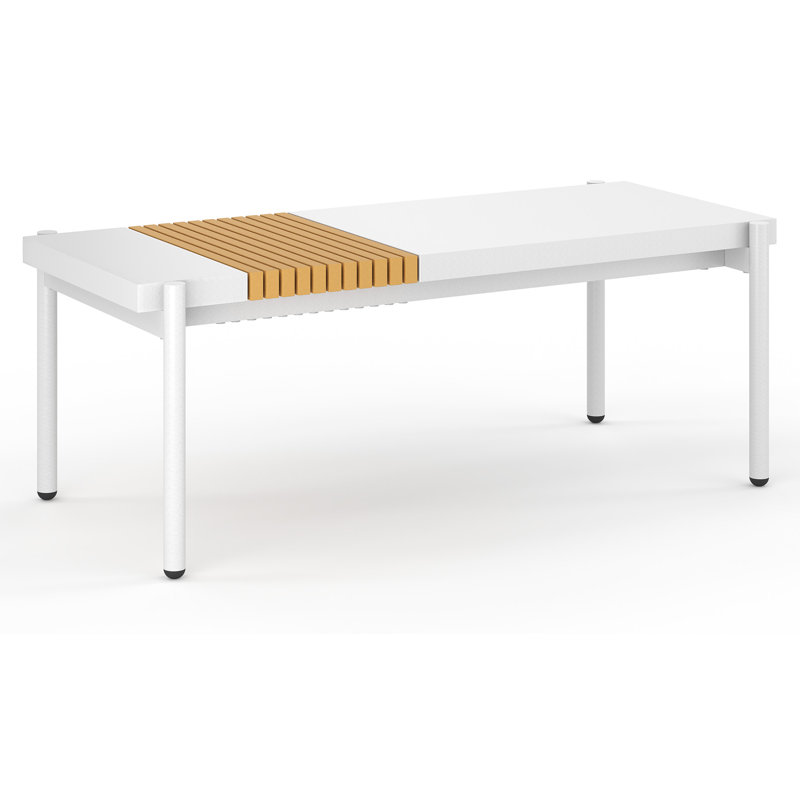 All-Weather Metal Patio Coffee Table – Durable, Spacious, Wood-Look Slatted Top, White