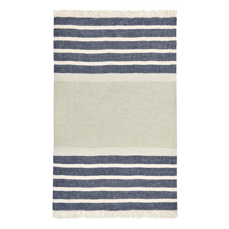 Crawford Hand Woven Throw Blanket, Blue Linen Striped