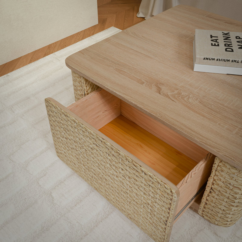 Rectangle Rattan Coffee Table With Drawer
