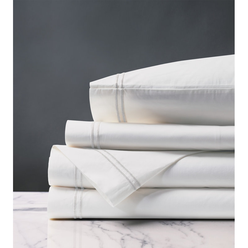 Enzo Egyptian Cotton Percale Sheet Set, Cal.King Sheet Set + 2 Pillowcases, White/White