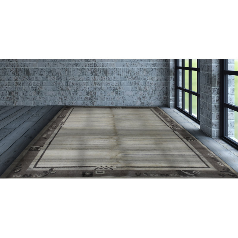 Tapis ivoire / brun en laine noué à la main 6 pi x 9 pi Linden Boulevard Southwestern, Rectangle 8 pi 1 po x 9 pi 10 po