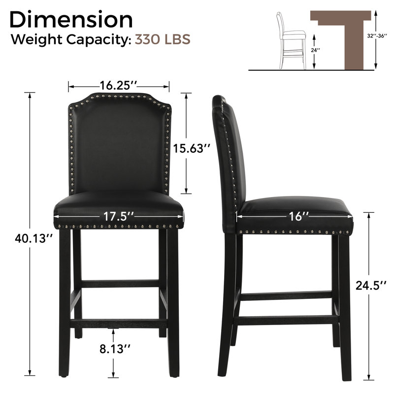Tabouret de bar 24,5 po Mid-Century, Polyuréthane noir