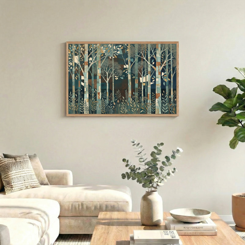 Art mural sur toile bleu et brun, H 18 po x l 24 po