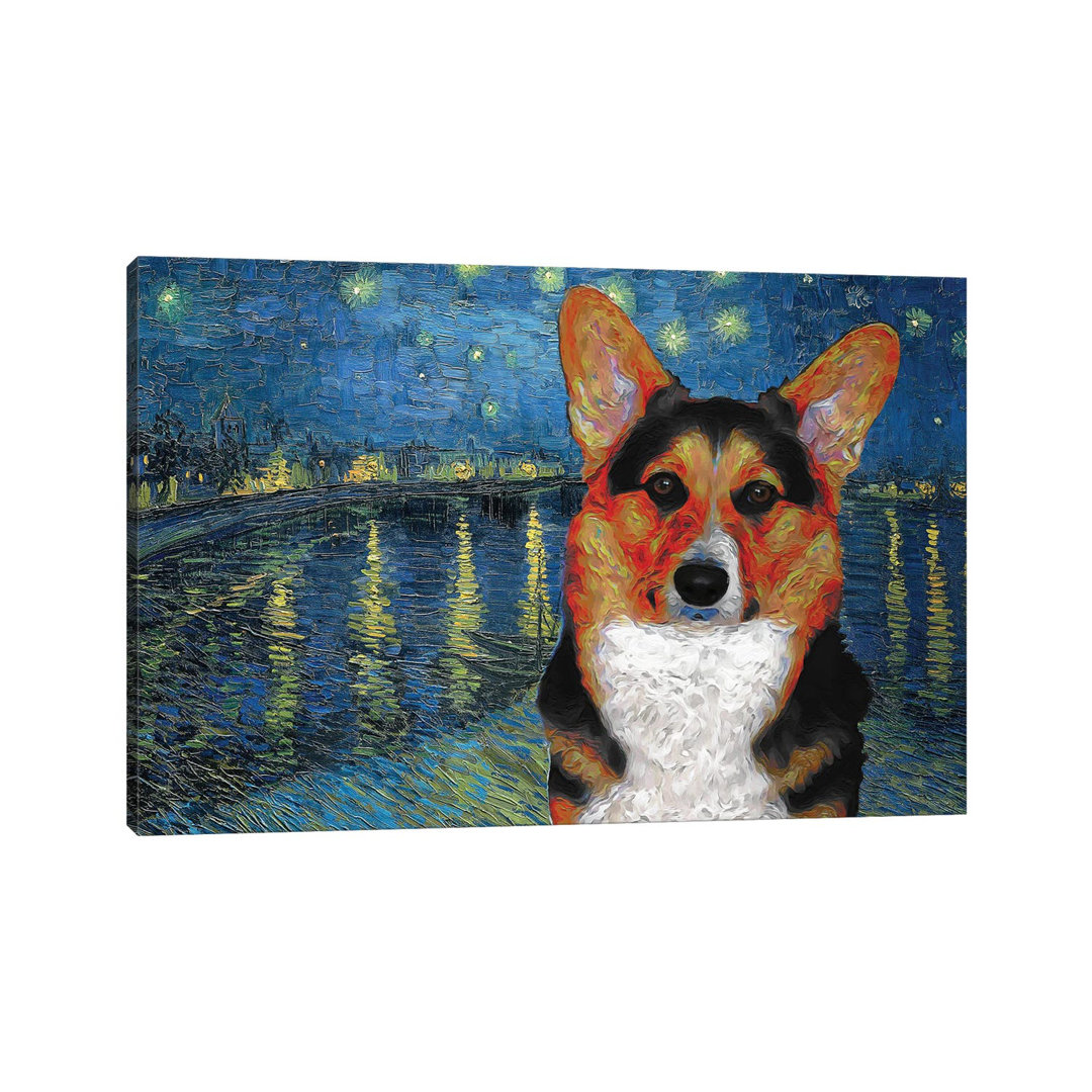 Pembroke Welsh Corgi the Starry Nigh over the Rhone - Wrapped Canvas Art Prints