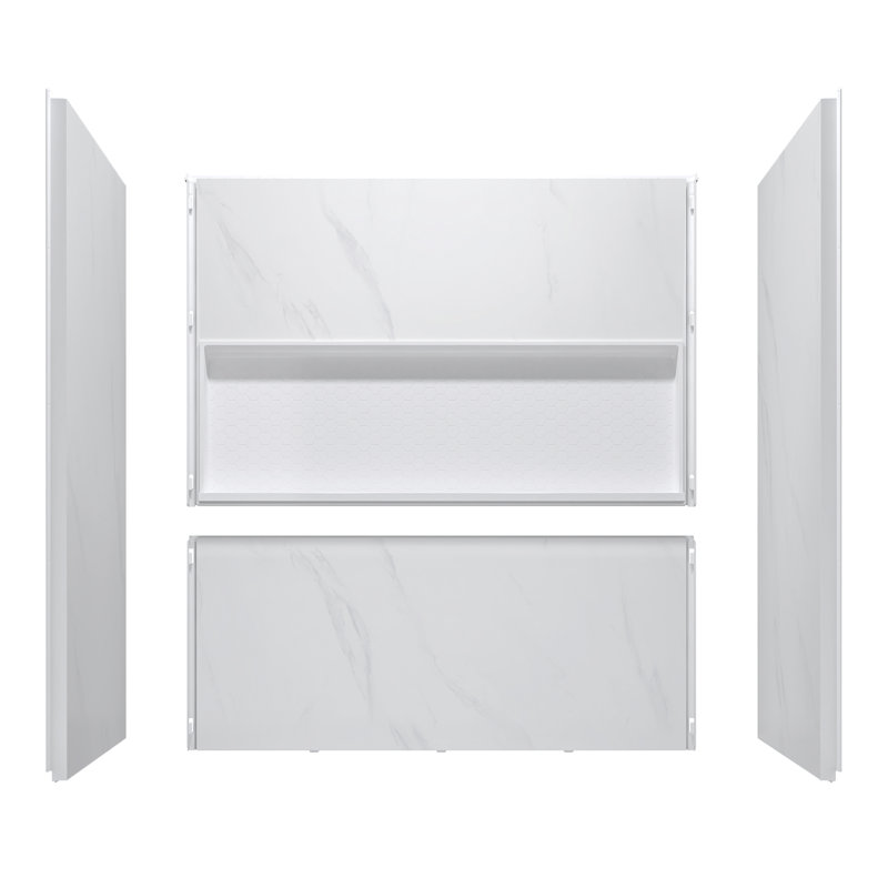 60"W x 32"D  Tub Wall Surround with Integrated Shelf, Carrara Matte White, Alcove Tub Sold Separately, Carrara White