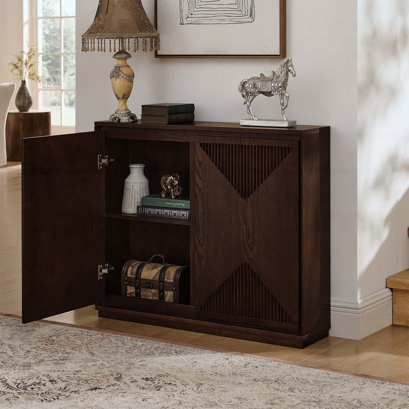 Mid Century Modern V-shape Storage Cabinet, Buffet Cabinet with Storage, Narrow Side Cabinet for Living Room Entryway Hallway Kitchen, Coffee Bar, Dark Walnut