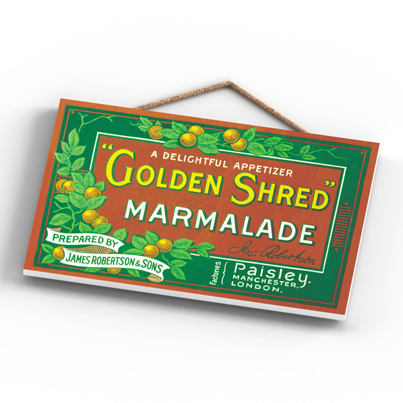 Golden Shred Marmalade Vintage Retro Poster Design On Wooden Plaque