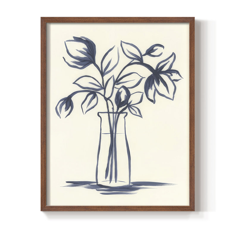 «Indigo Bud Vase I», reproduction encadrée - bois massif, H 30 po x l 24 po, Noyer