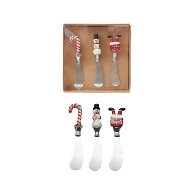 3-Piece Stainless Steel Canape Knives With Glass Holiday Icon Handle