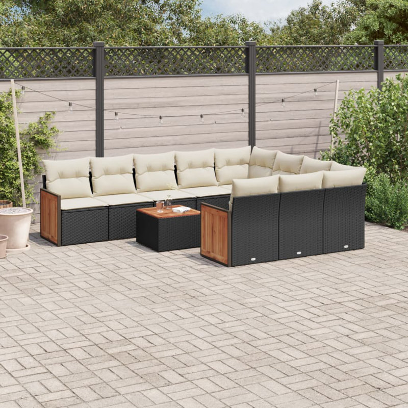 Grand canapé modulaire en rotin PE Vidaxl, Coussin blanc / cadre noir