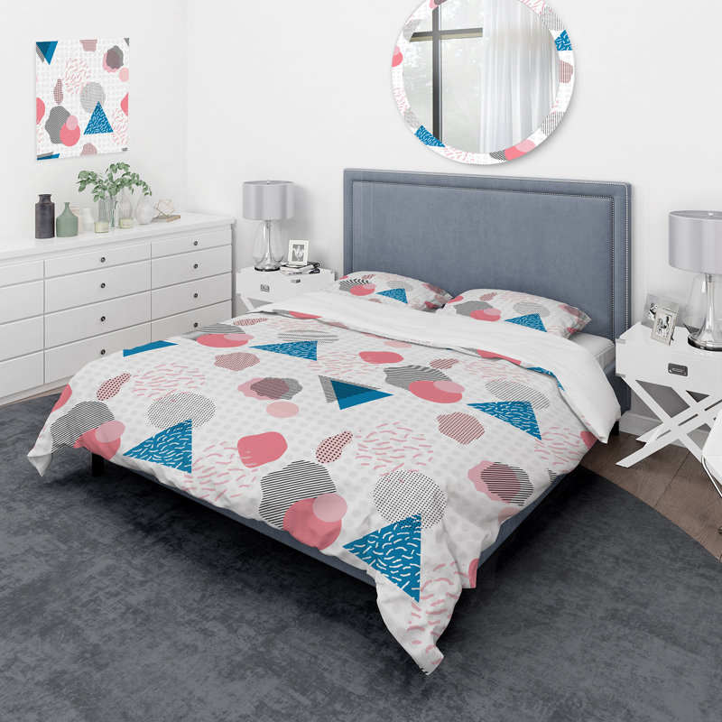 Ensemble de housse de couette en microfibre bleu / rose / gris Preethika, Housse de couette simple + 1 taie décorative stan