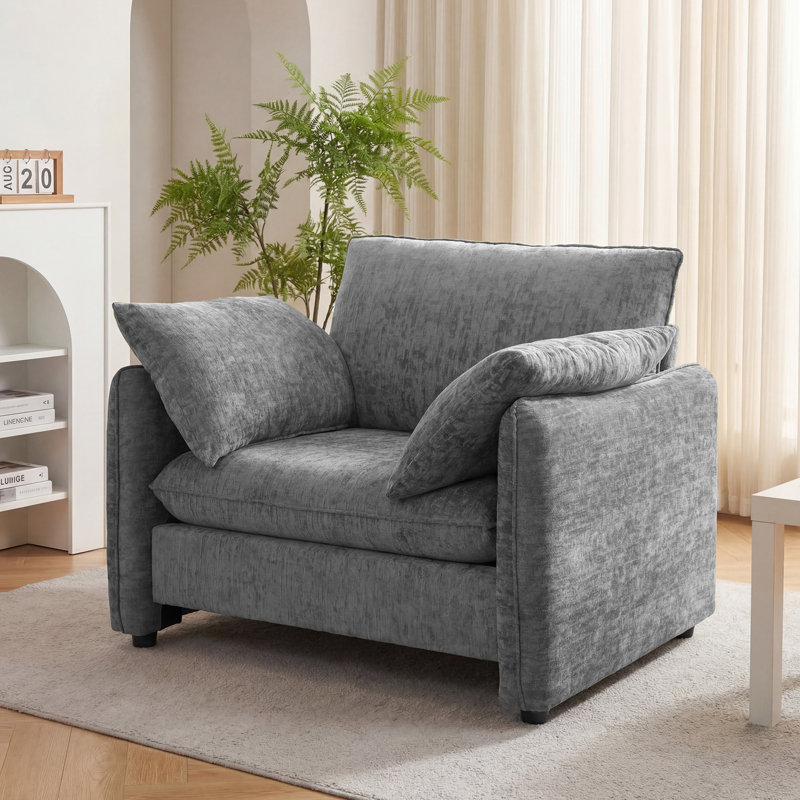  42.1" Oversized Accent Chair, Modern Upholstered Reading Armchair With 33.6" Wide Seat, Comfy Cushion Backrest, 2 Pillows For Living Room, Chenille