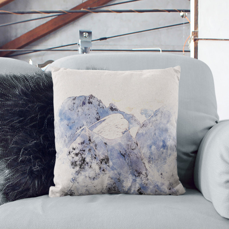 Snow Topped Mountains Square Throw Cushion, 40cm H x 40cm W x 15cm D, Black