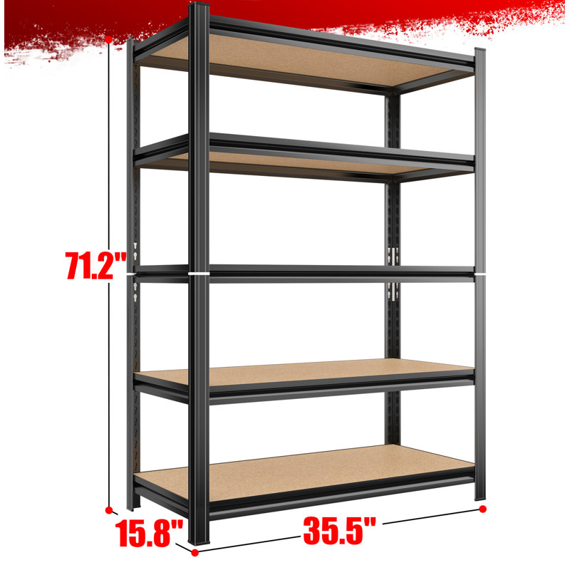 5 Tier Storage Rack, Adjustable Height Shelving, Warehouse Supermarket Basement Storage, Black Requires Assembly