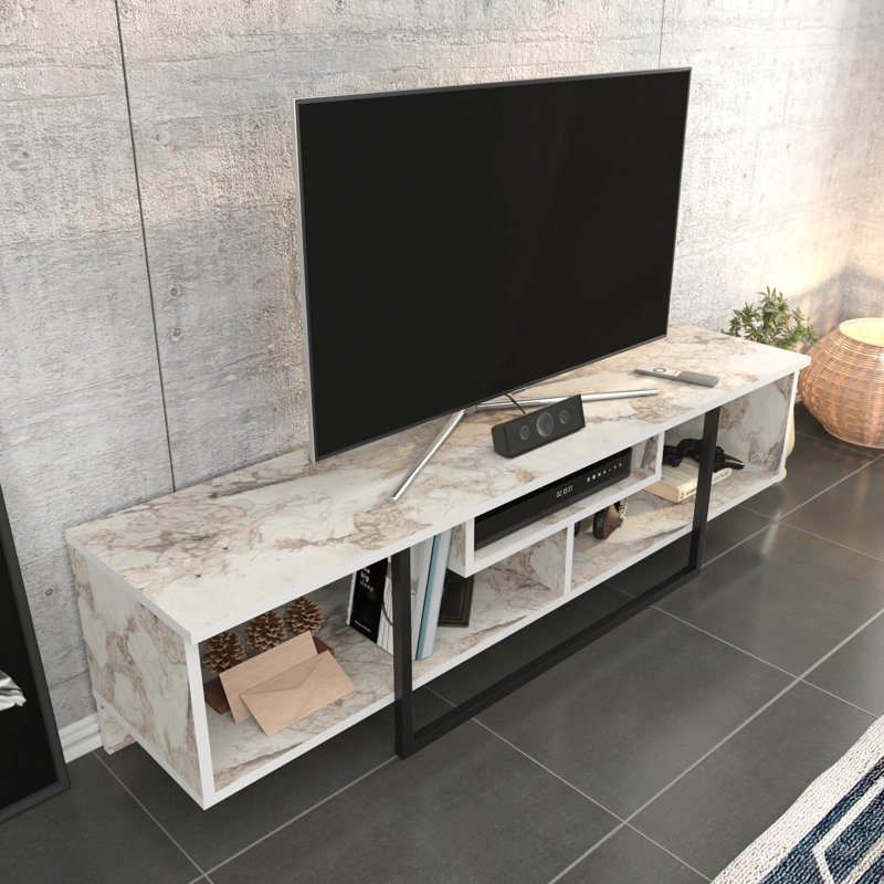 Karon 59" TV Stand for TVs up to 65", White Marble/Black