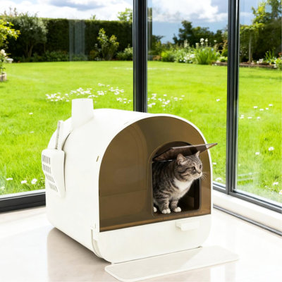 White Cat Litter Box With Lid, Filter, And , Private Hooded Design, Removable Tray, For Cats Under 10 Lb Deodorizing Mat, Suitable Kittens Lbs