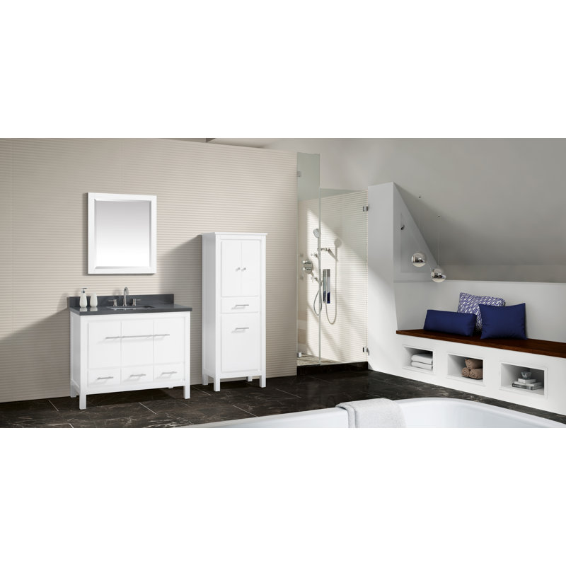 Riley 43'' Single Bathroom Vanity with Stone Top, White