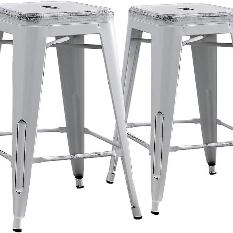 Backless Modern Light Weight Industrial Contemporary Rustic Vintage Costal Metal Bar Stools Without Back And 4 Leg Design (Set Of 2) (24" Seat)
