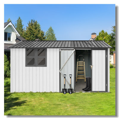 Metal Garden Sheds 10Ftx12ft Outdoor Storage Sheds White+Grey With Window