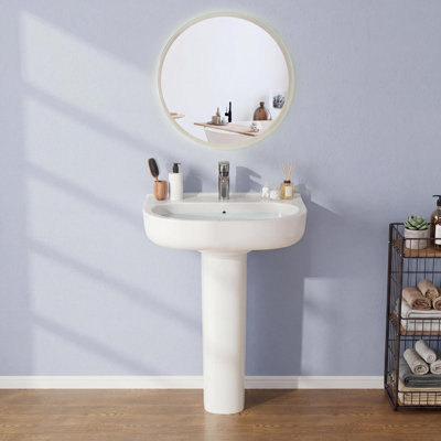 22" x 17" White Ceramic Rectangular Pedestal Sink – 1 Faucet Hole, with Overflow