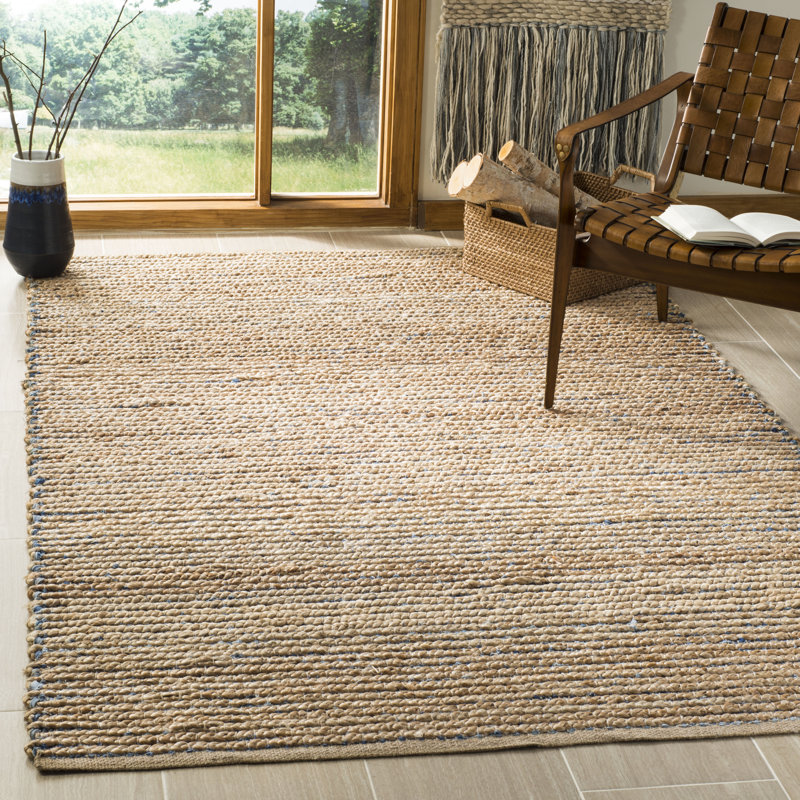 Tapis de couleur unie en jute et en denim tissé à la main Chupp, Rectangle de 5 pi x 8 pi