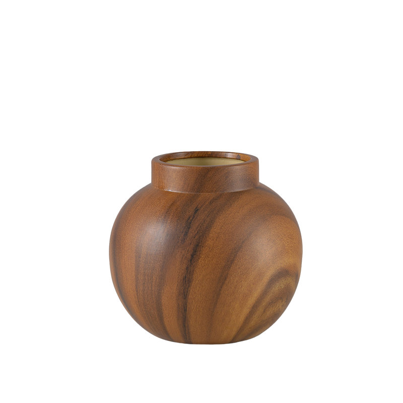  Vase en céramique d'aspect bois, vase à fleurs décoratif rond avec finition grain réaliste, décor rustique moderne pour les arrangements frais, faux ou séchés, sphère de 6,5 po