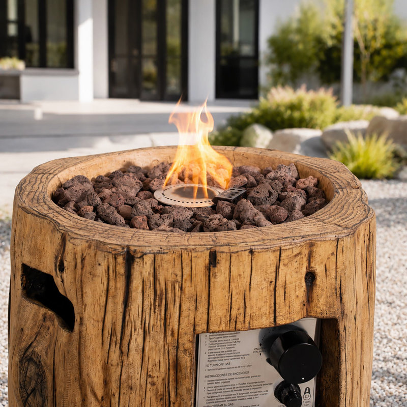 Foyer extérieur au propane de 63,5 cm (25 po) de hauteur, imitation bûches de bois, avec réservoir de combustible dissimulé