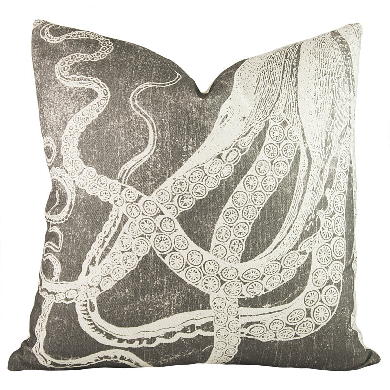Octopus Cotton Throw Pillow, Gray