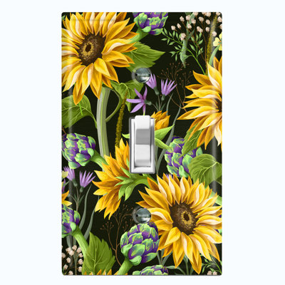 Sun Flower Purple Lavender Garden Black 1 - Gang Toggle Light Switch Standard Wall Plate