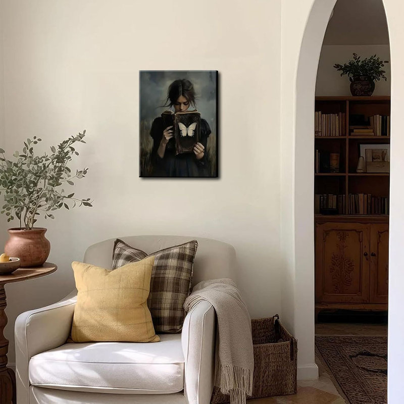 Victorian Woman Reading Book Canvas Wall Art Vintage Dark Academia Moody Bookish Wall Decor Picture Gothic Cottagecore Aesthetic Poster Print For Book Lover Library Decoration